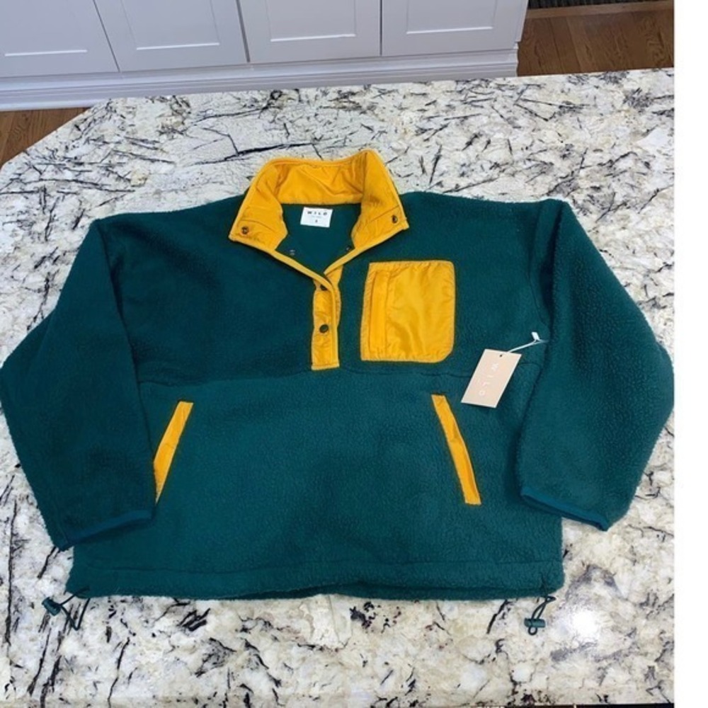 NWT Wilo The Label Cosy Fleece Teal and Marigold- Size Small